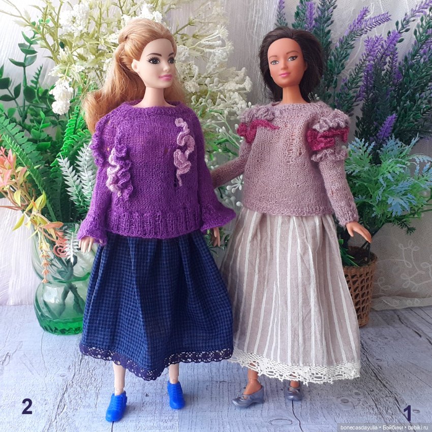 Комплект одежды для Барби Barbie – Свитер и юбка в стиле бохо/гранж, оверсайз (фото 2)