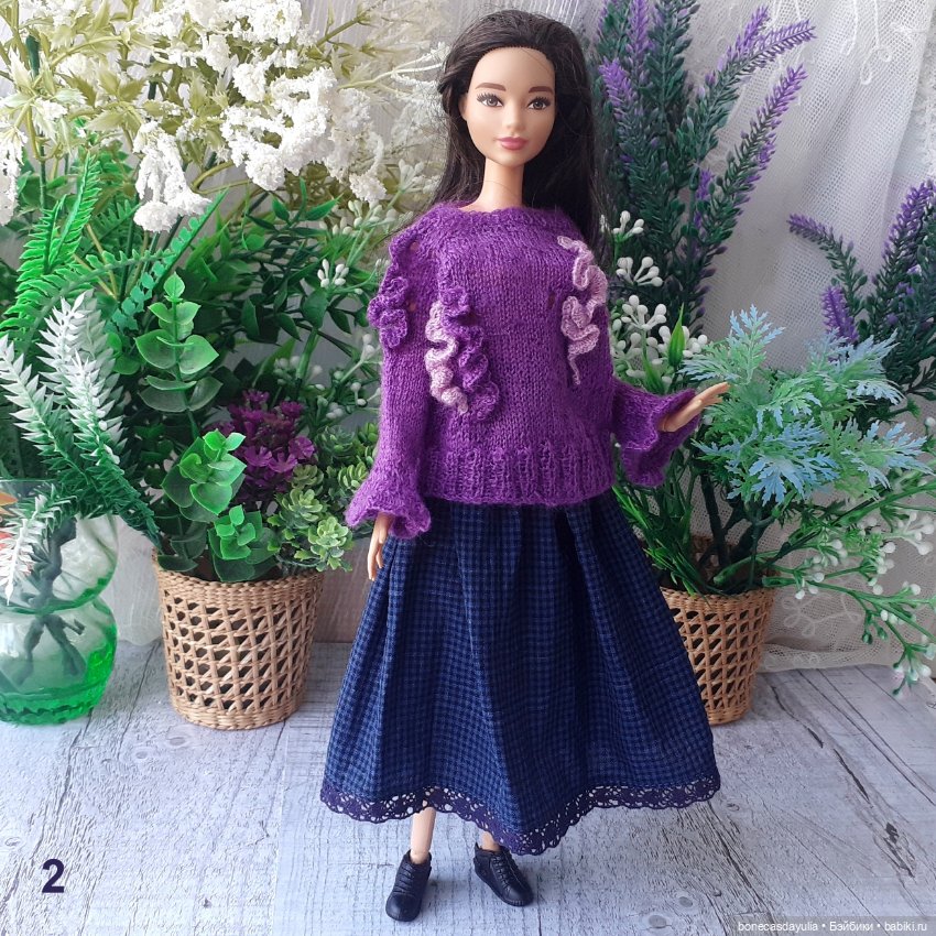 Комплект одежды для Барби Barbie – Свитер и юбка в стиле бохо/гранж, оверсайз (фото 10)
