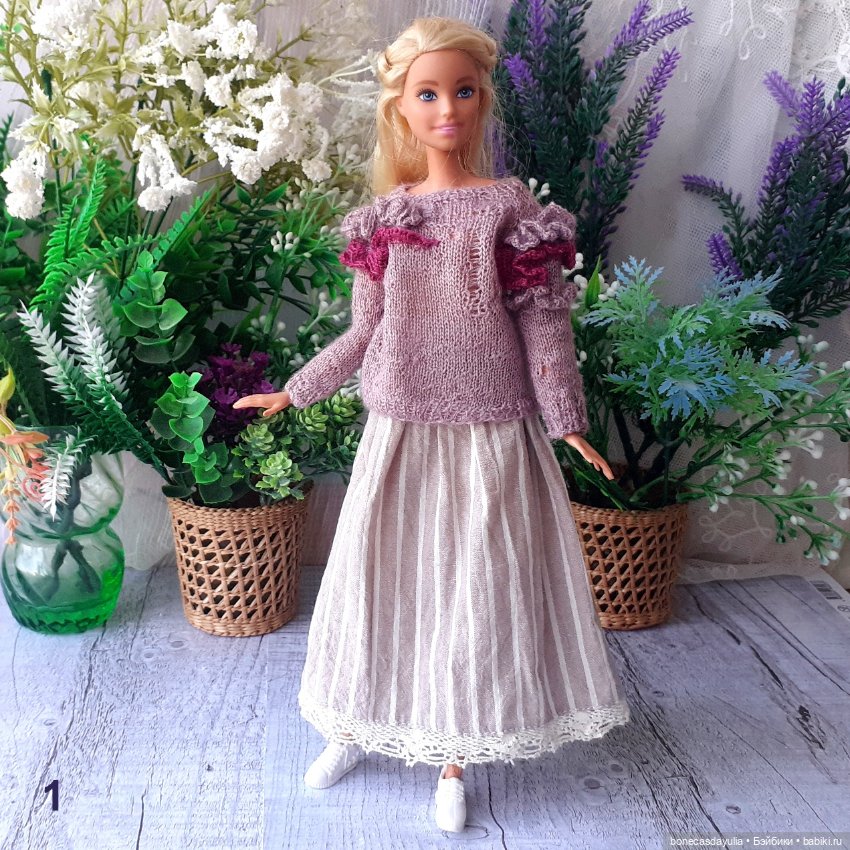 Комплект одежды для Барби Barbie – Свитер и юбка в стиле бохо/гранж, оверсайз (фото 4)