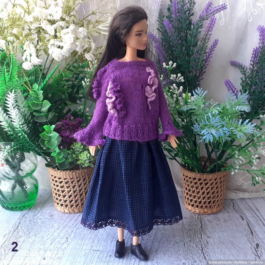 Комплект одежды для Барби Barbie – Свитер и юбка в стиле бохо/гранж, оверсайз (фото 8)