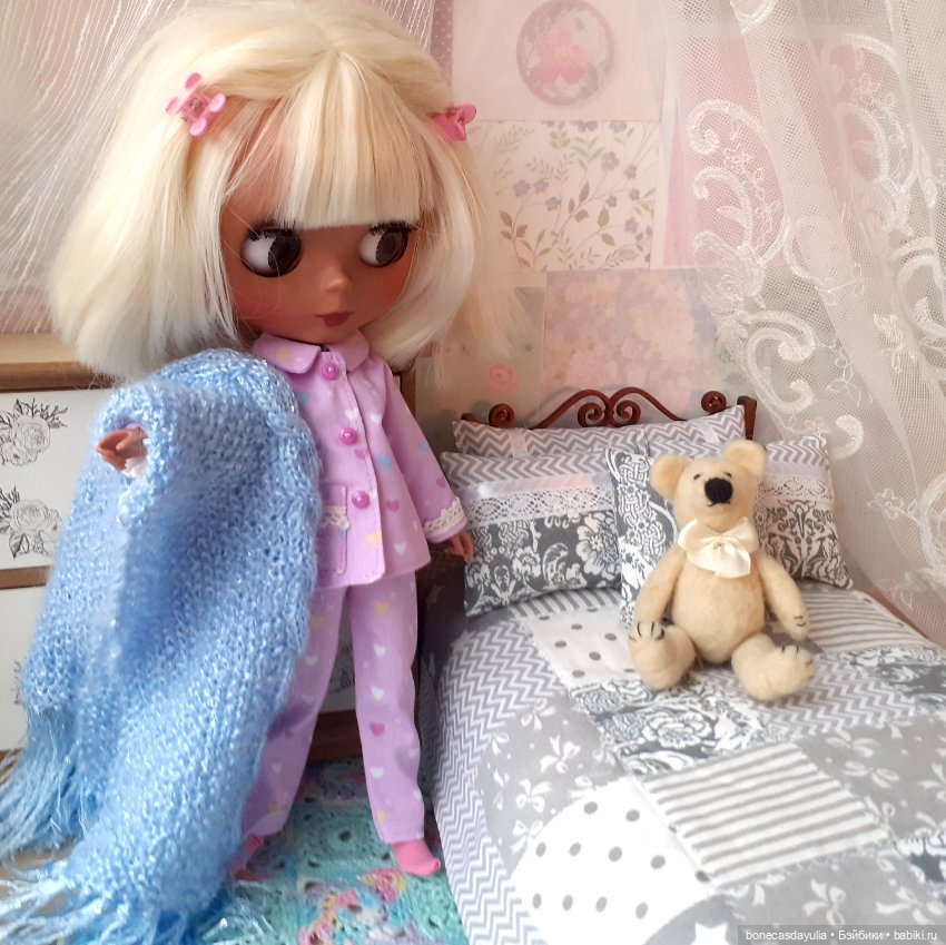 Пижама для куклы Блайз Blythe / Курточка и брюки из хлопка / Домашняя одежда (фото 7)