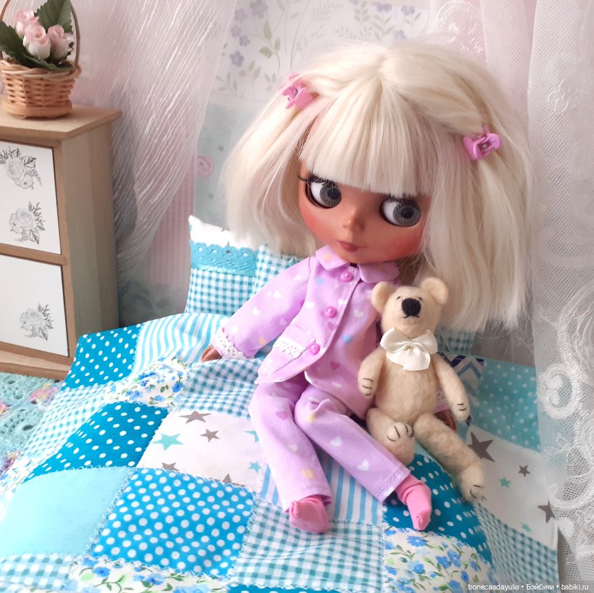 Пижама для куклы Блайз Blythe / Курточка и брюки из хлопка / Домашняя одежда (фото 5)