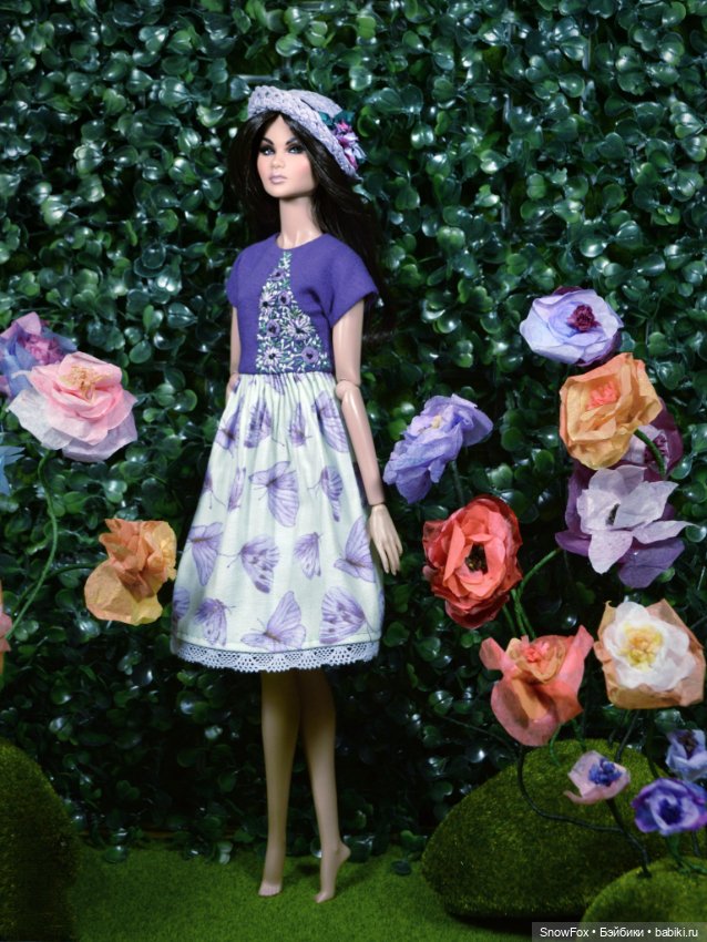 Соломенная шляпка "Сиреневые цветы" для кукол 1:6 (barbie, Integrity toys,bjd) (фото 6)