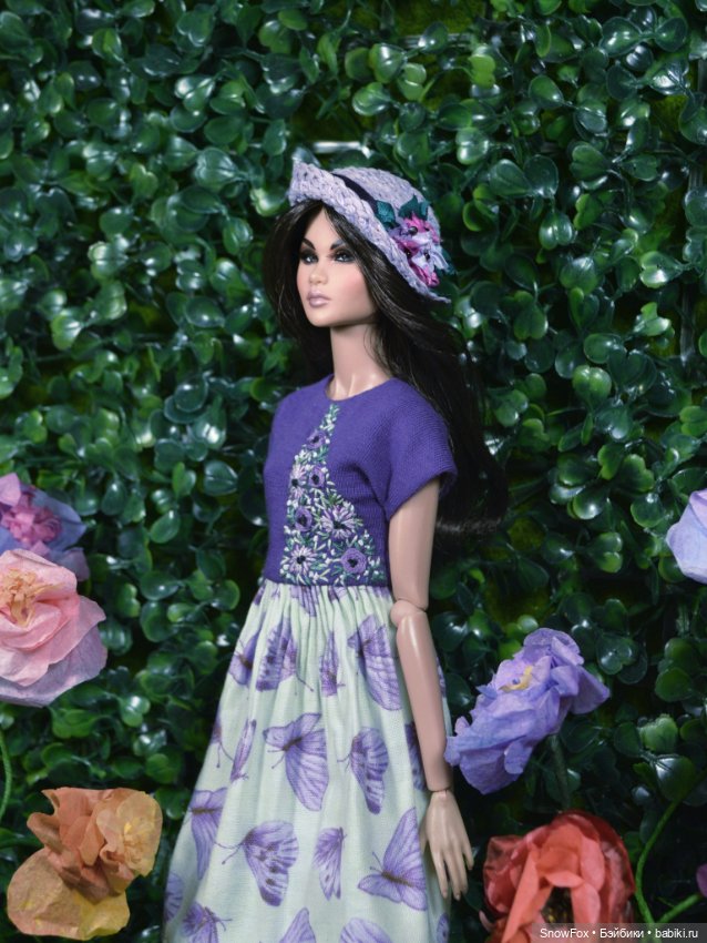 Соломенная шляпка "Сиреневые цветы" для кукол 1:6 (barbie, Integrity toys,bjd) (фото 5)