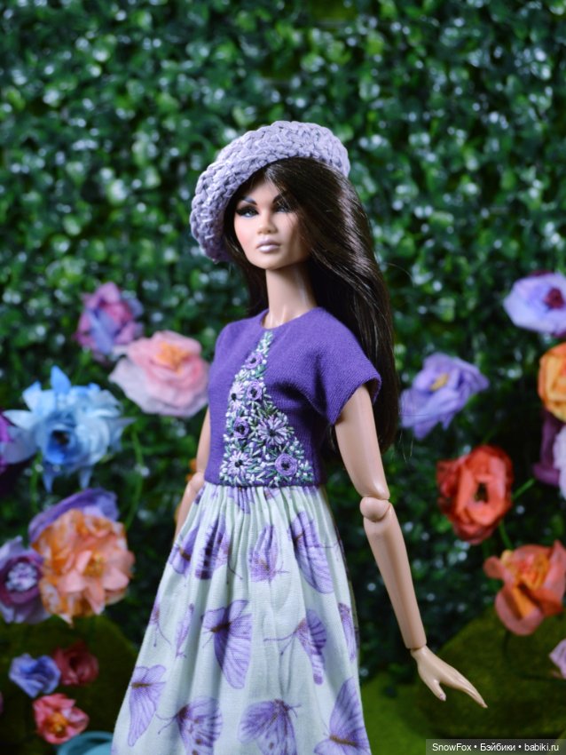 Соломенная шляпка "Сиреневые цветы" для кукол 1:6 (barbie, Integrity toys,bjd) (фото 3)