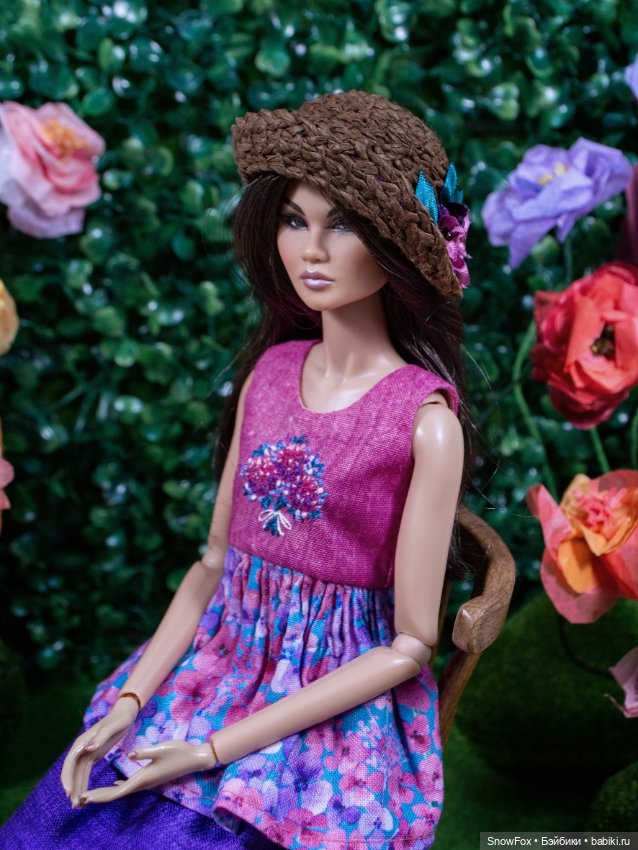 Соломенная шляпка "Розовые цветы" для кукол 1:6 (barbie, Integrity toys,bjd) (фото 4)