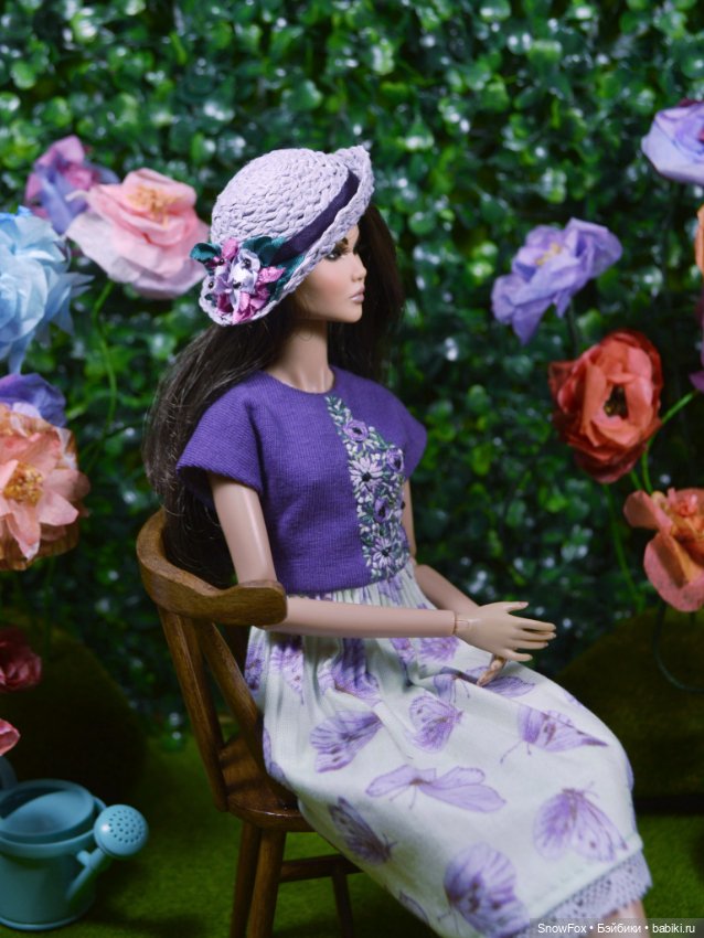 Соломенная шляпка "Сиреневые цветы" для кукол 1:6 (barbie, Integrity toys,bjd) (фото 4)