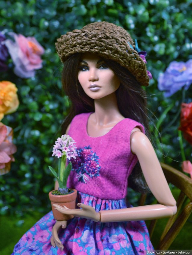 Соломенная шляпка "Розовые цветы" для кукол 1:6 (barbie, Integrity toys,bjd)