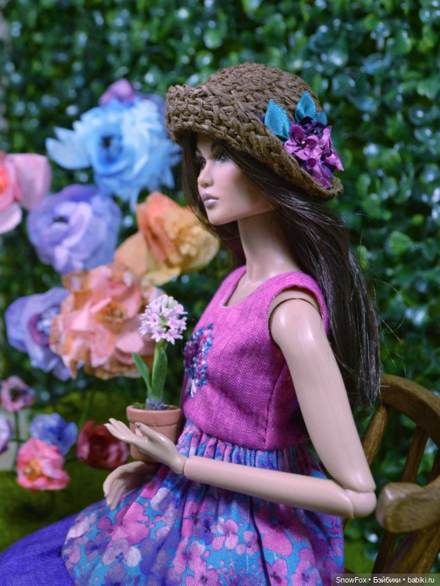 Соломенная шляпка "Розовые цветы" для кукол 1:6 (barbie, Integrity toys,bjd) (фото 2)