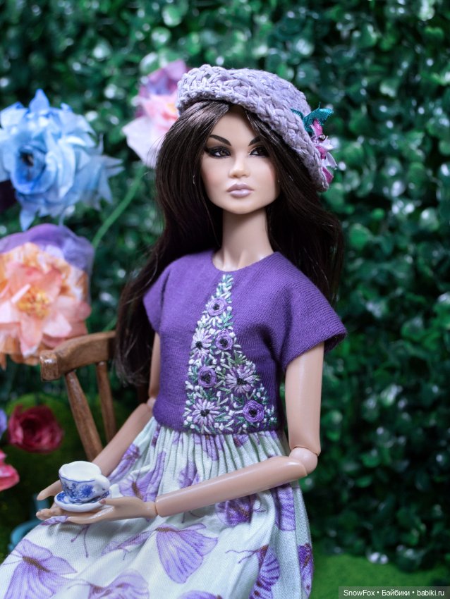 Соломенная шляпка "Сиреневые цветы" для кукол 1:6 (barbie, Integrity toys,bjd)