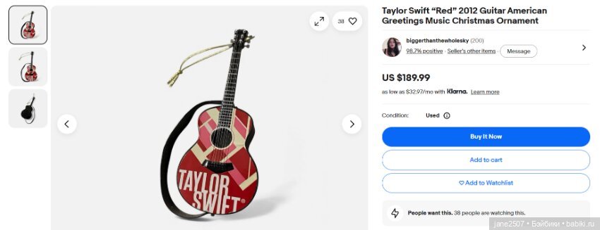 Редкая коллекционная гитара Taylor Swift “Red” American Greetings Music Christmas Ornament (фото 4)