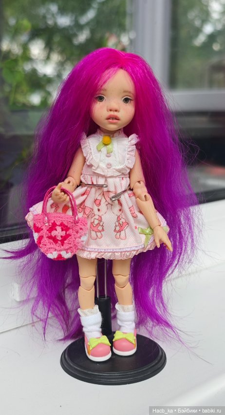 Вязанная розовая сумочка — Аксессуары для BJD