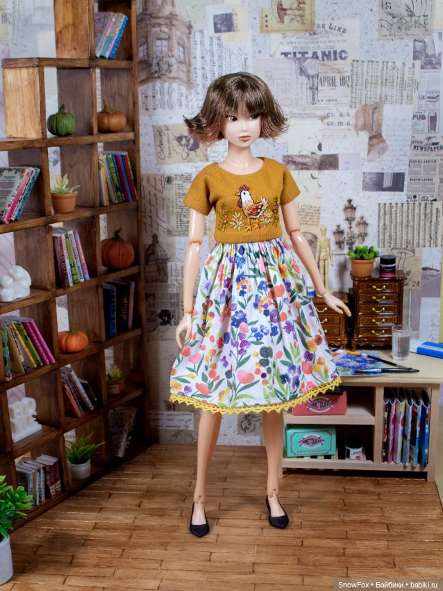 Платье "Курочка" для кукол Momoko (стандарт,подросток), Barbie (низкая), бжд