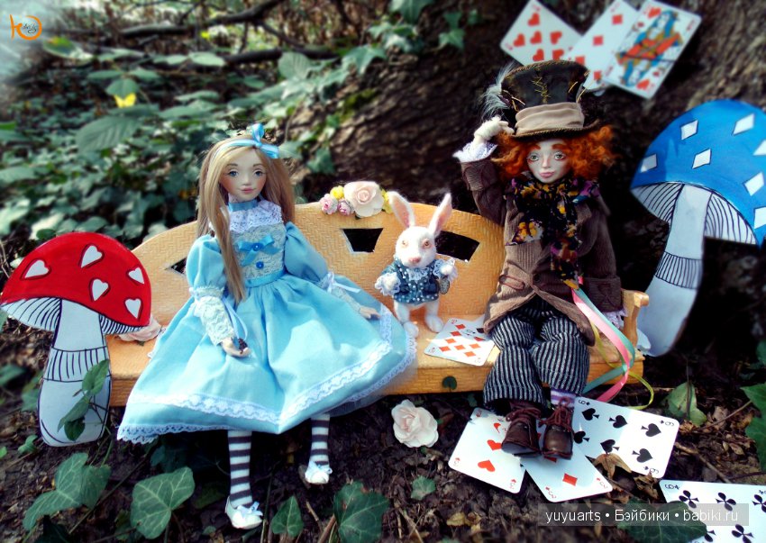 Коллекция "Алиса в стране чудес", подвижные куклы ручной работы и белый кролик (фото 8)