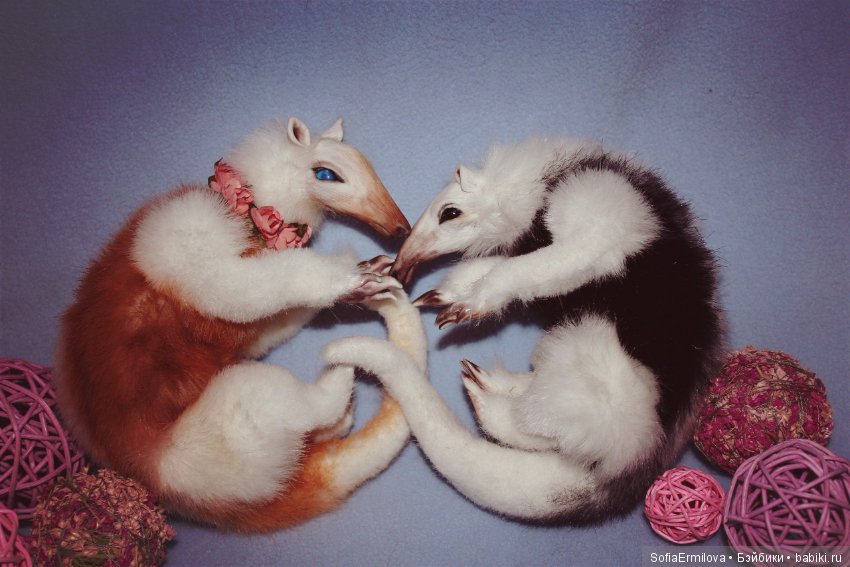 Муравьеды — Игрушки в смешанной технике (мех и глина): Арт