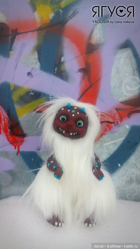 Белоснежная Хохуля-йети — Игрушки в смешанной технике (мех и глина): Арт
