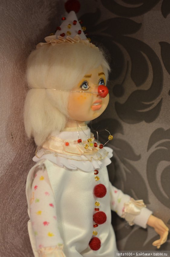 Белый клоун. Кукла ручной работы, Рост 33 см