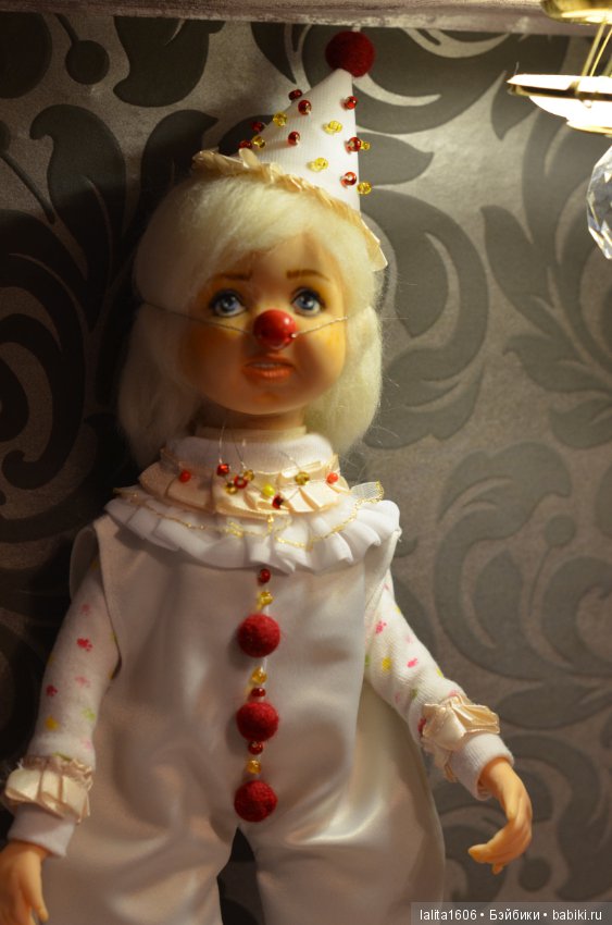 Белый клоун. Кукла ручной работы, Рост 33 см (фото 4)