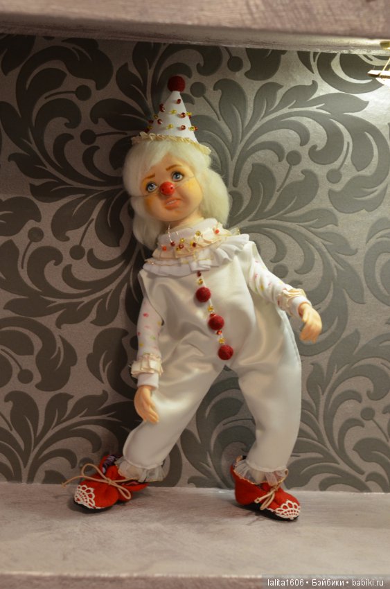 Белый клоун. Кукла ручной работы, Рост 33 см