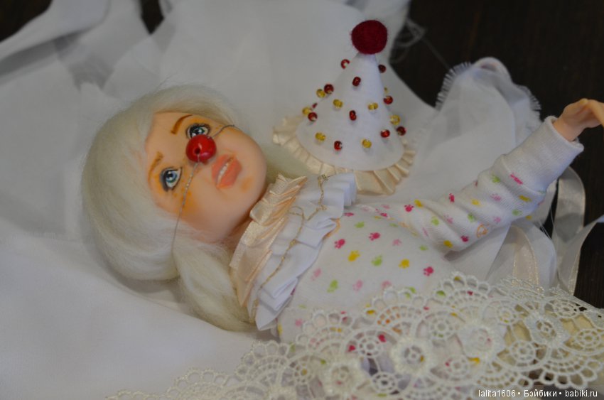 Белый клоун. Кукла ручной работы, Рост 33 см