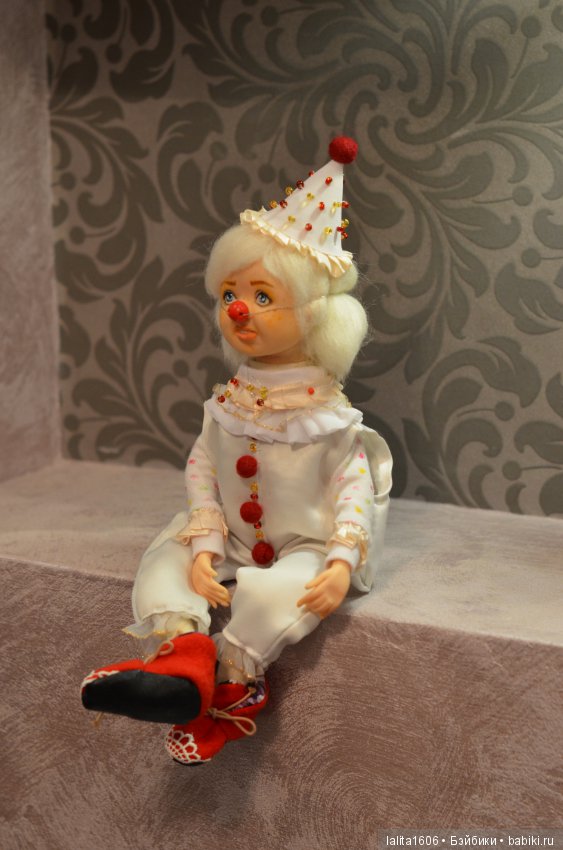 Белый клоун. Кукла ручной работы, Рост 33 см