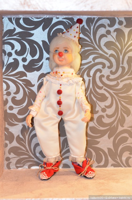 Белый клоун. Кукла ручной работы, Рост 33 см (фото 6)