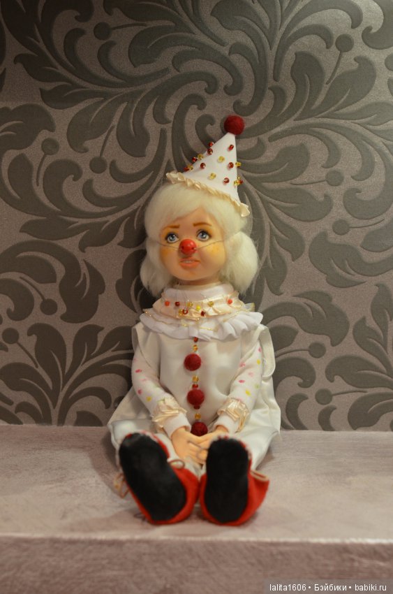 Белый клоун. Кукла ручной работы, Рост 33 см