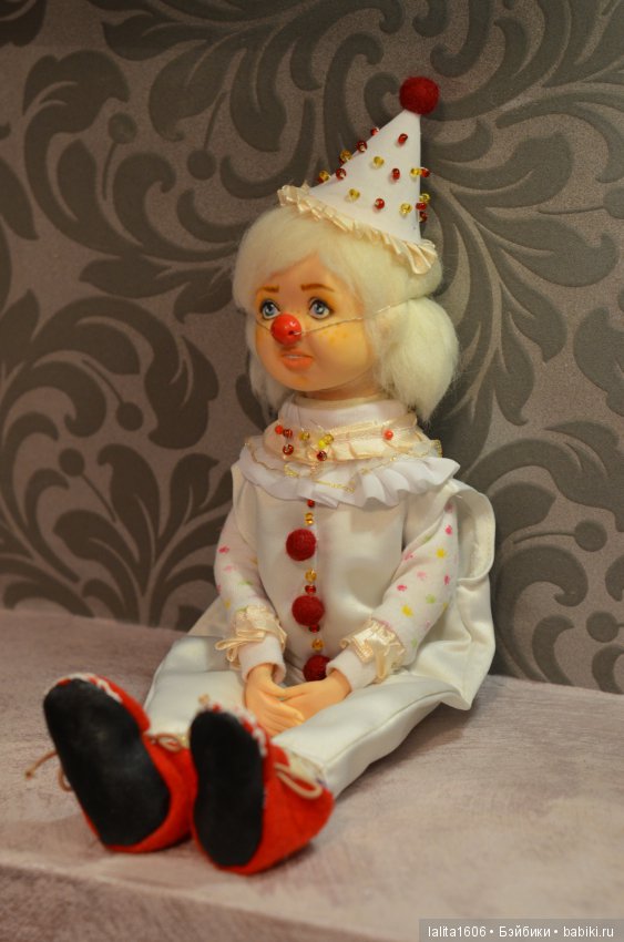 Белый клоун. Кукла ручной работы, Рост 33 см