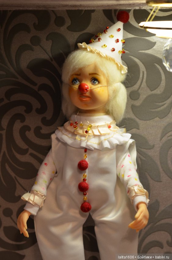 Белый клоун. Кукла ручной работы, Рост 33 см (фото 5)
