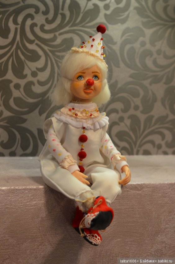 Белый клоун. Кукла ручной работы, Рост 33 см