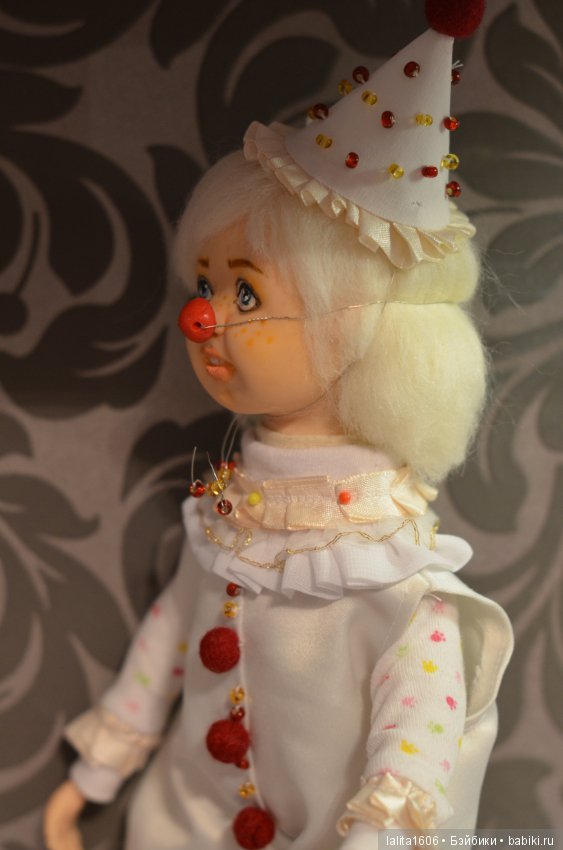 Белый клоун. Кукла ручной работы, Рост 33 см (фото 9)