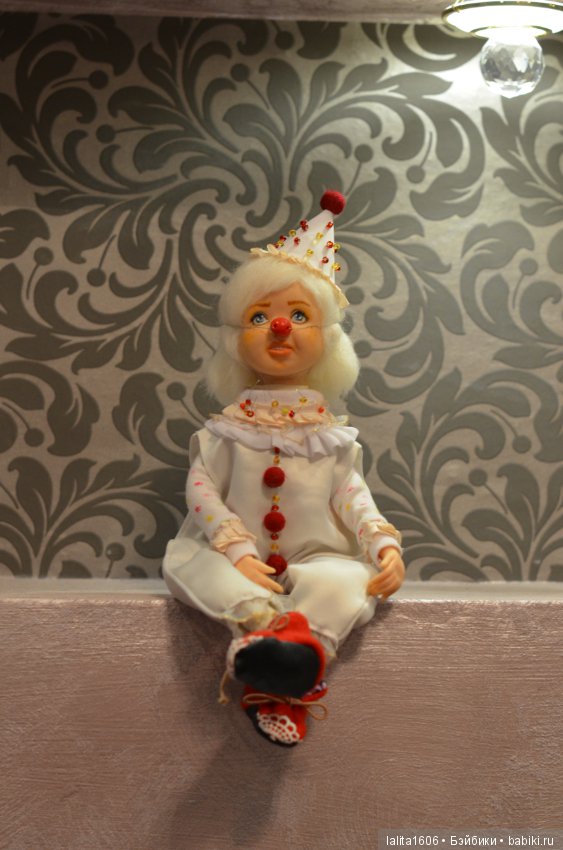 Белый клоун. Кукла ручной работы, Рост 33 см