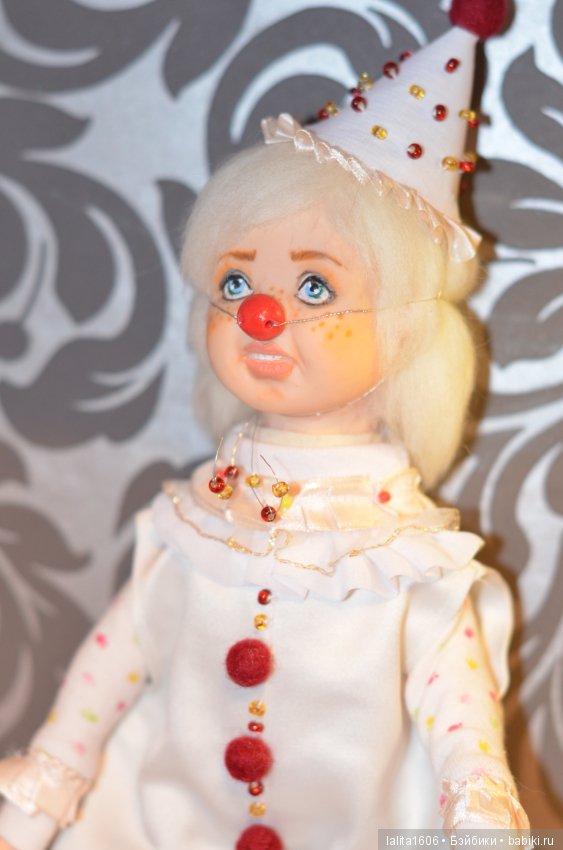 Белый клоун. Кукла ручной работы, Рост 33 см (фото 7)