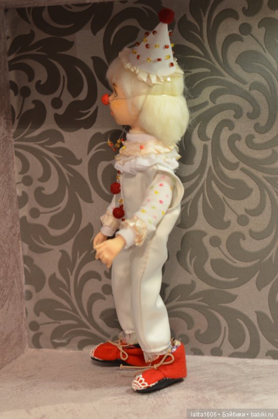 Белый клоун. Кукла ручной работы, Рост 33 см