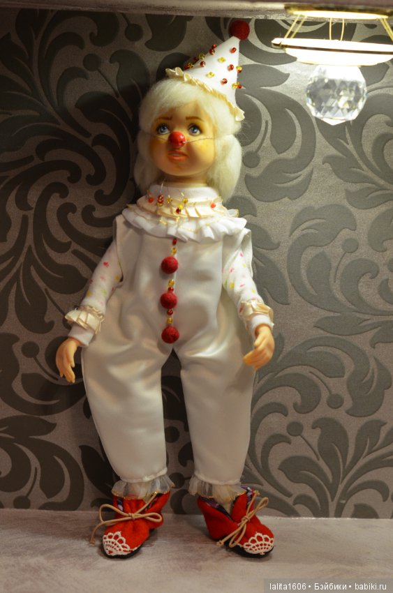 Белый клоун. Кукла ручной работы, Рост 33 см (фото 3)