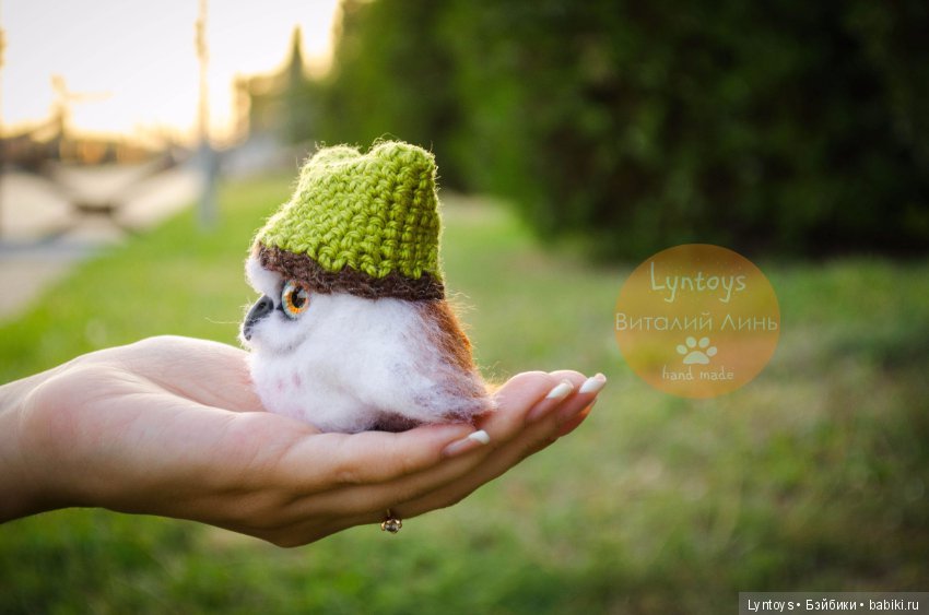 Совенок по имени Бу-бу, миниатюра, авторская игрушка из шерсти (фото 2)