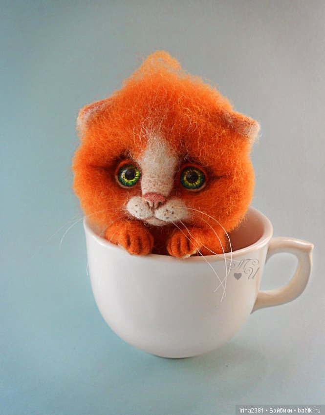 Котенок Персик — Валяные игрушки из шерсти: сухое валяние