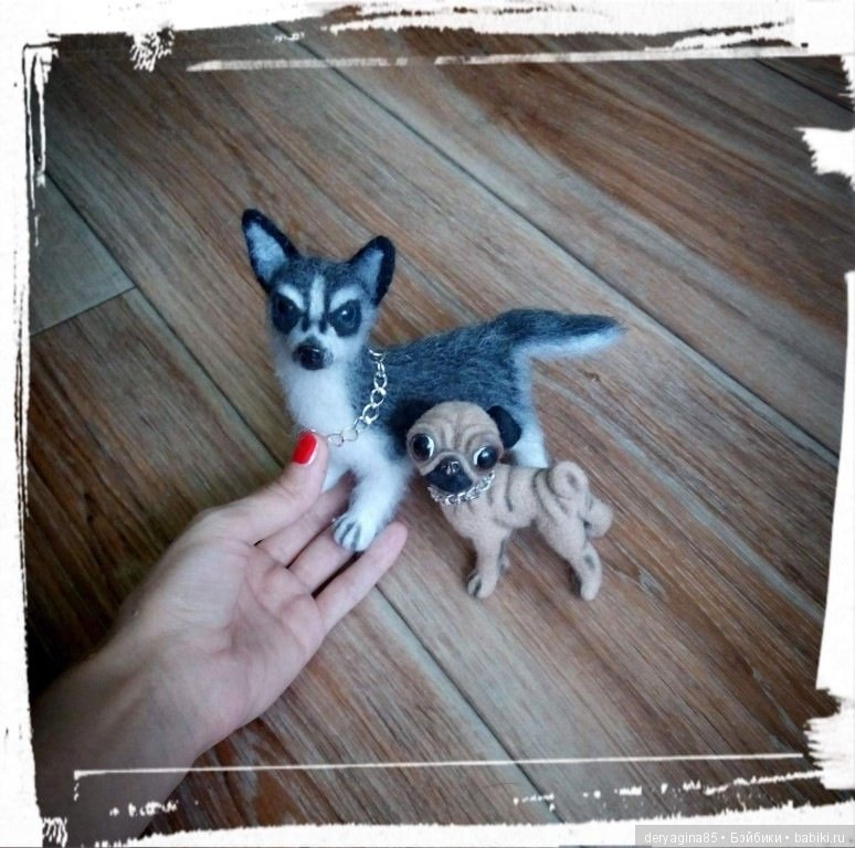 Хаски и мопсик — Валяные игрушки из шерсти: сухое валяние (фото 3)