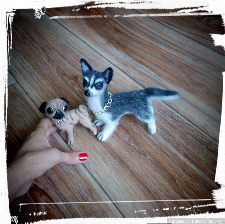 Хаски и мопсик — Валяные игрушки из шерсти: сухое валяние (фото 4)