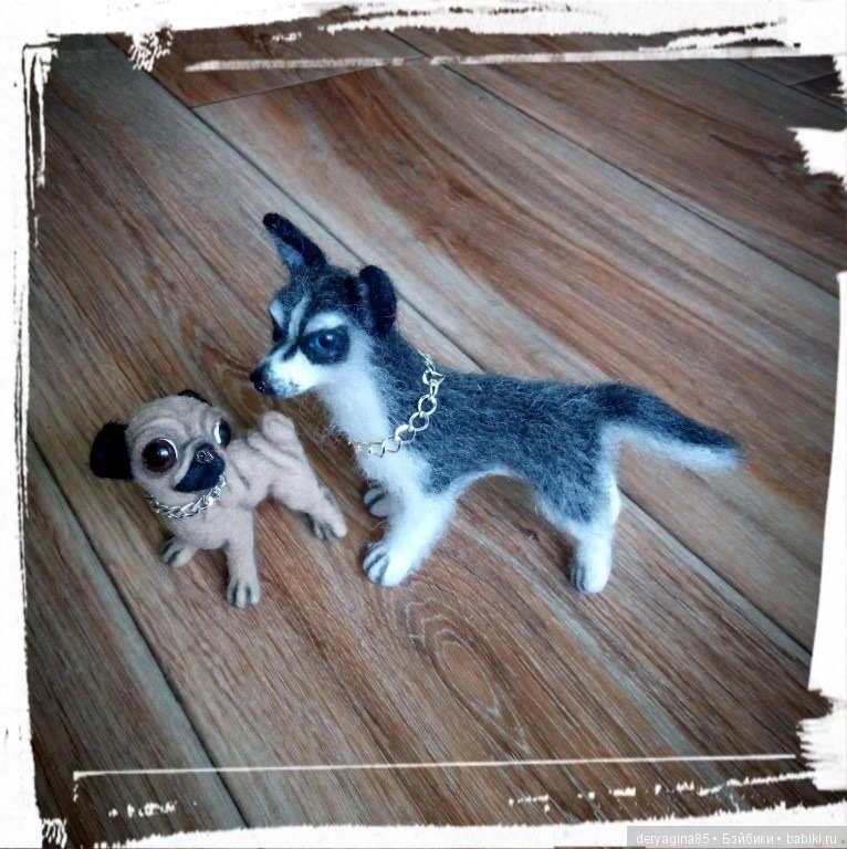 Хаски и мопсик — Валяные игрушки из шерсти: сухое валяние (фото 7)