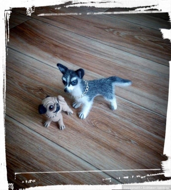 Хаски и мопсик — Валяные игрушки из шерсти: сухое валяние (фото 6)