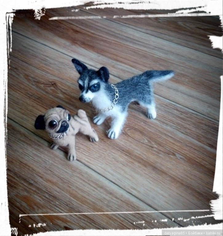 Хаски и мопсик — Валяные игрушки из шерсти: сухое валяние (фото 5)