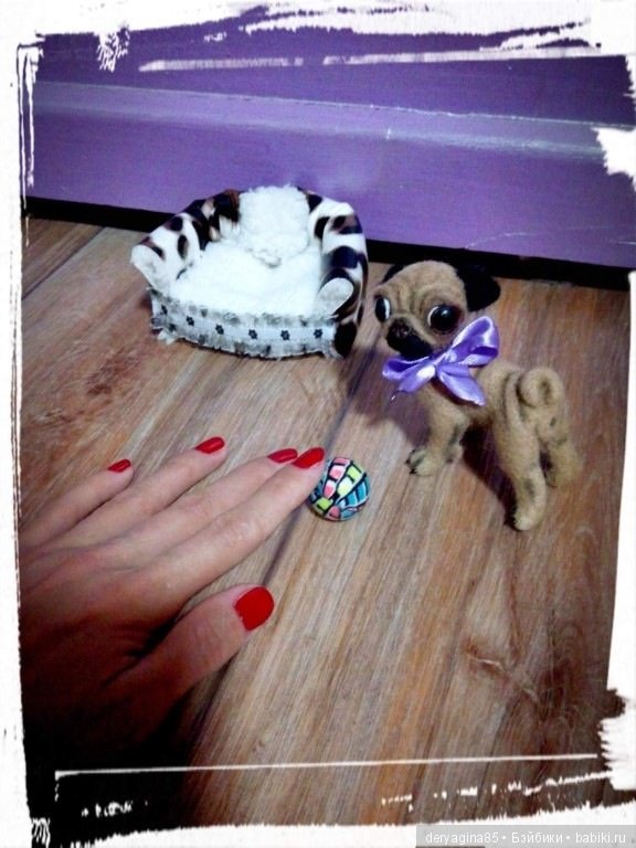 Микро мопсик — Валяные игрушки из шерсти: сухое валяние