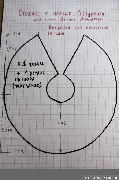 Выкройка платья, кокошника, оплечья от Марины Быковой на кукол Disney Animators (фото 6)
