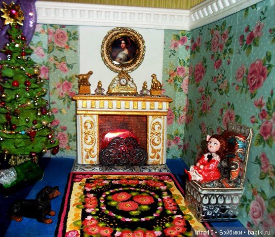 Кукольная миниатюра. Комната с камином