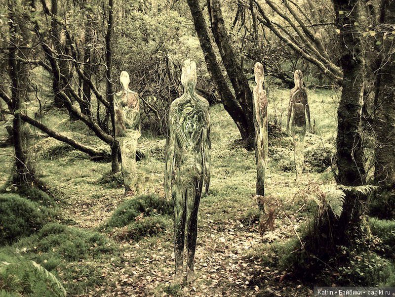 Скульптуры-призраки в шотландском лесу