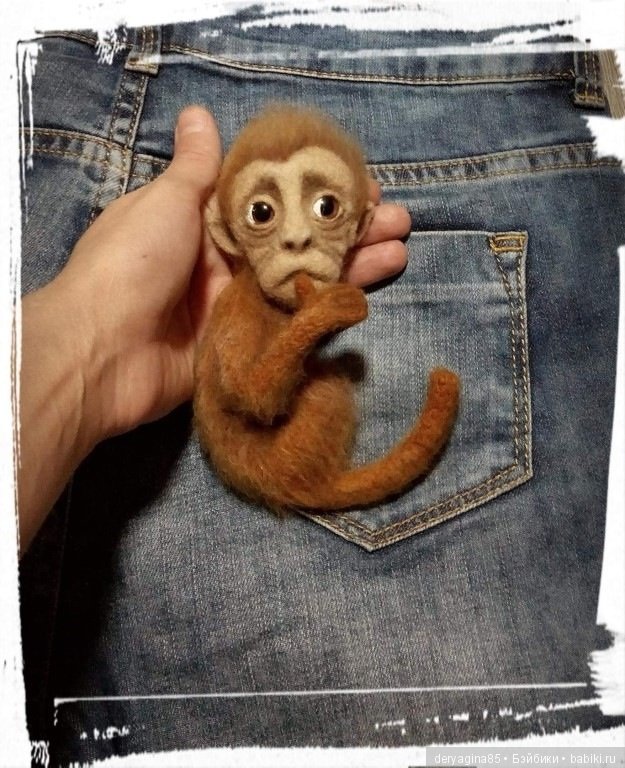 Брошь обезьянка — Валяные игрушки из шерсти: сухое валяние (фото 2)