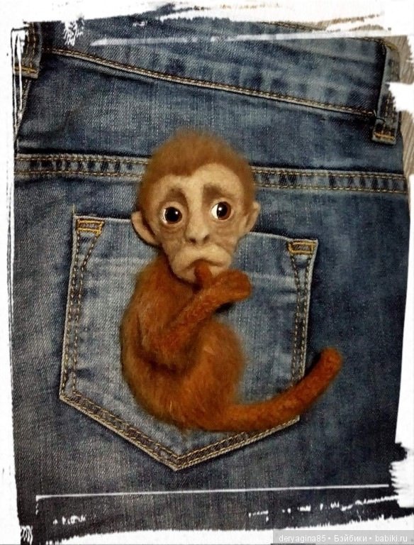 Брошь обезьянка — Валяные игрушки из шерсти: сухое валяние (фото 3)