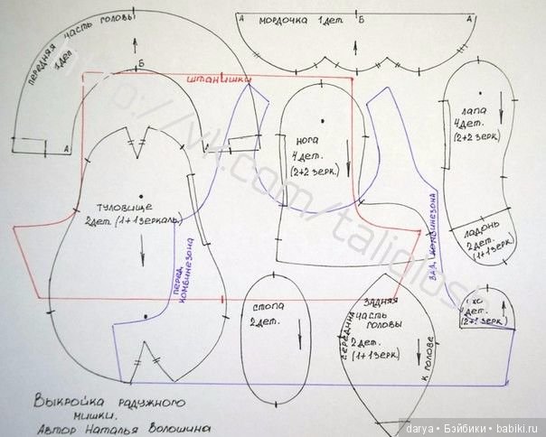 Выкройка радужного мишки, автор игрушки Наталья Волошина (фото 2)