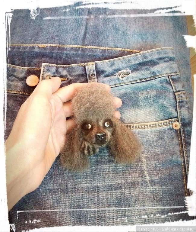 Мини пудель и брошь — Валяные игрушки из шерсти: сухое валяние